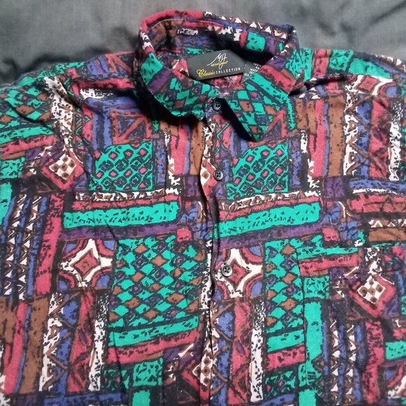 Vintage Michael James Abstract Geometric Button Shirt - Picture 1 of 7